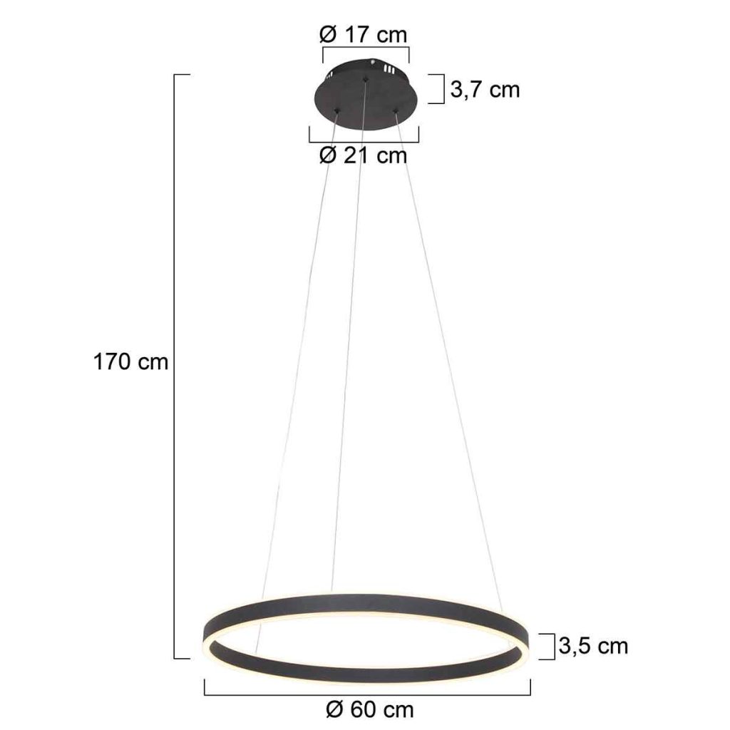 Minimalistische zwarte ringvormige hanglamp Steinhauer Ringlux - Afbeelding 7