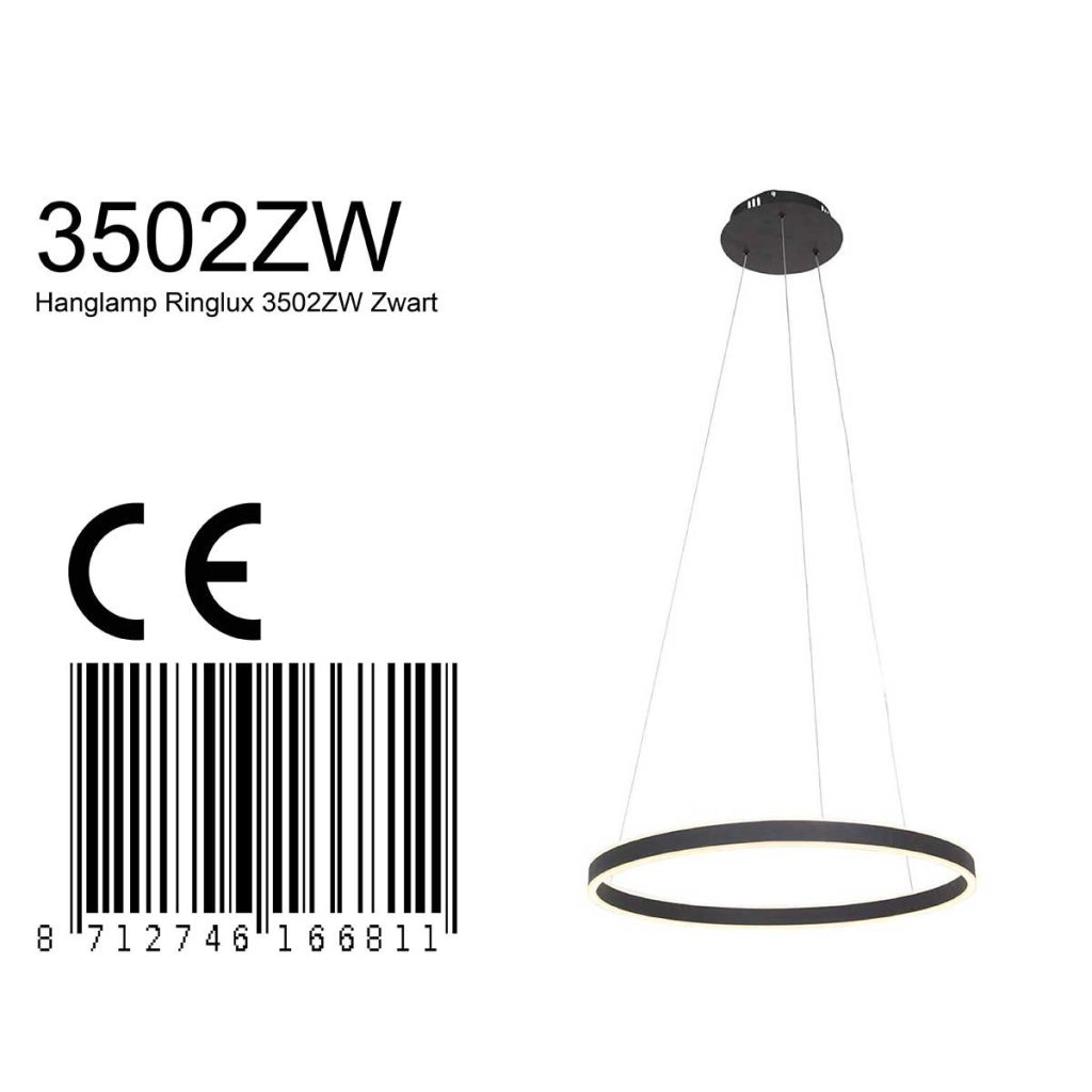 Minimalistische zwarte ringvormige hanglamp Steinhauer Ringlux - Afbeelding 8