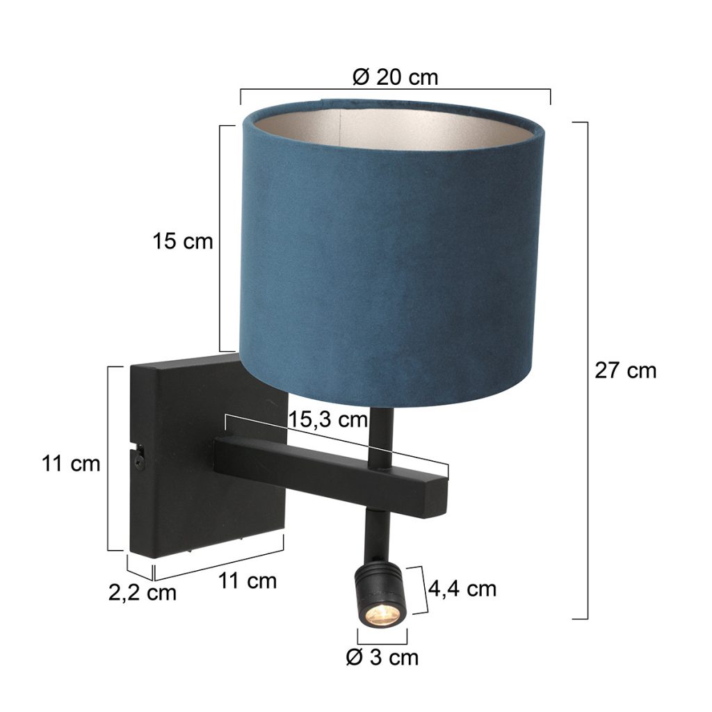 Leeslamp voor aan de muur met blauwe kap Steinhauer Stang - Afbeelding 6