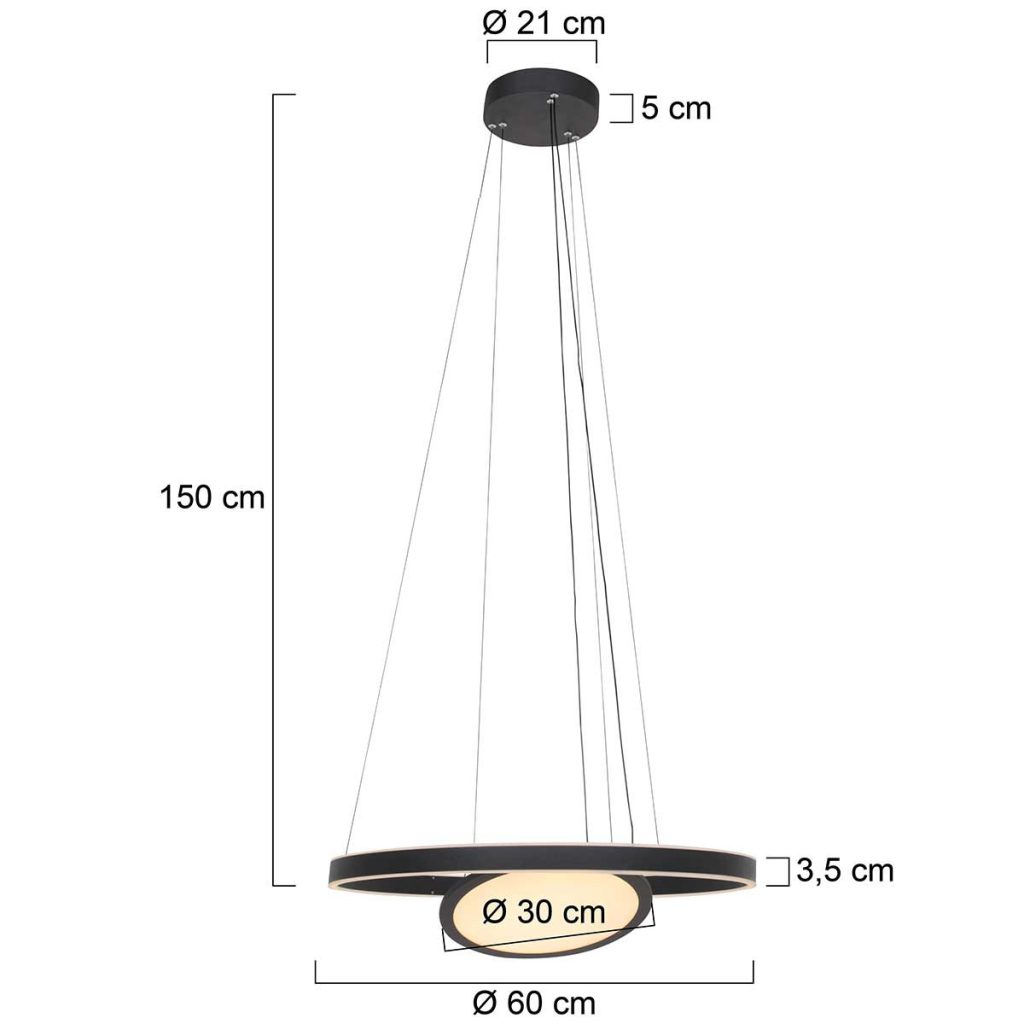 Moderne zwarte metalen hanglamp Steinhauer Ringlux - Afbeelding 7