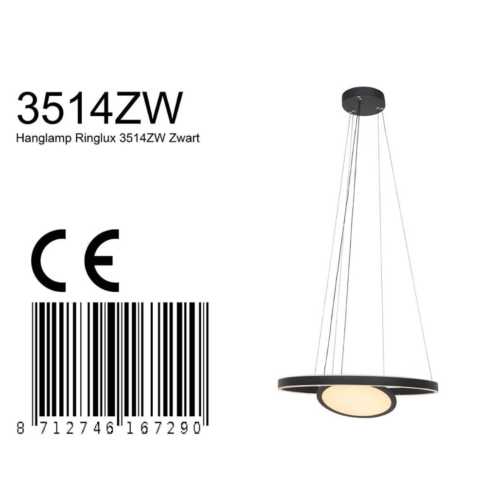 Moderne zwarte metalen hanglamp Steinhauer Ringlux - Afbeelding 8