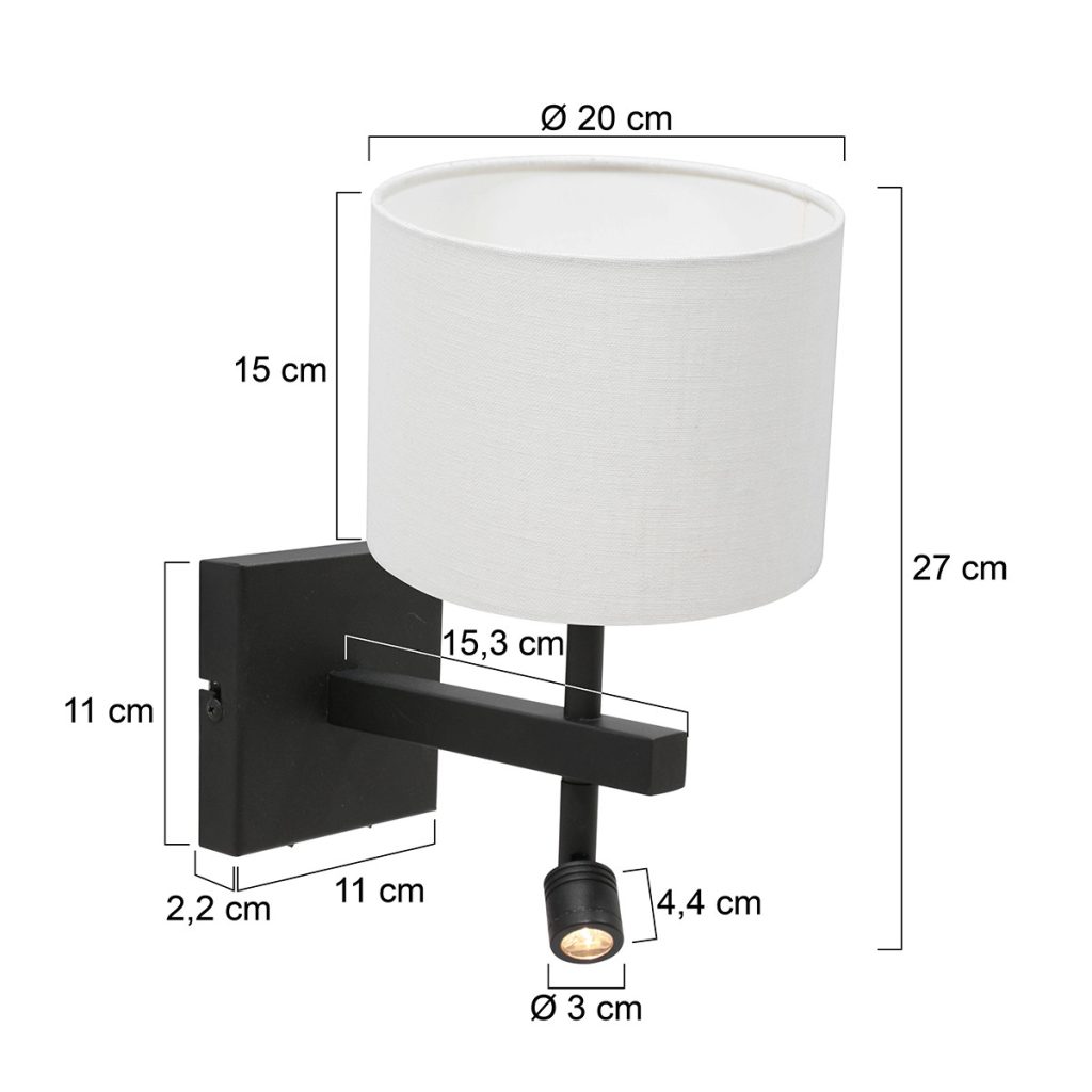 Moderne wandlamp met witte kap Steinhauer Stang - Afbeelding 6