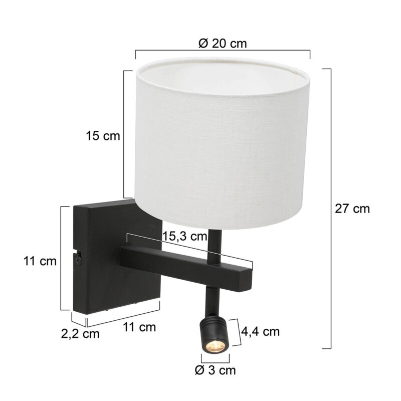Moderne wandlamp met witte kap Steinhauer Stang - Afbeelding 6