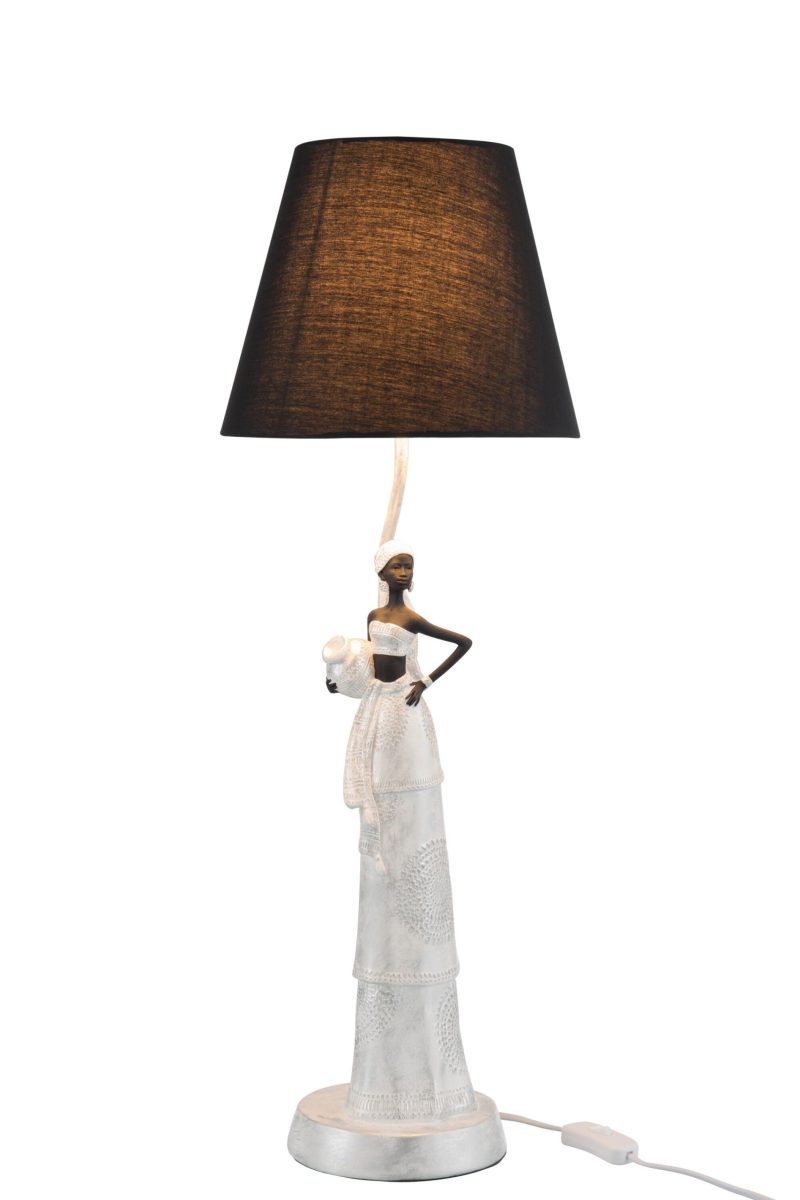 Moderne zilver met zwarte tafellamp Jolipa African woman boho - Afbeelding 3