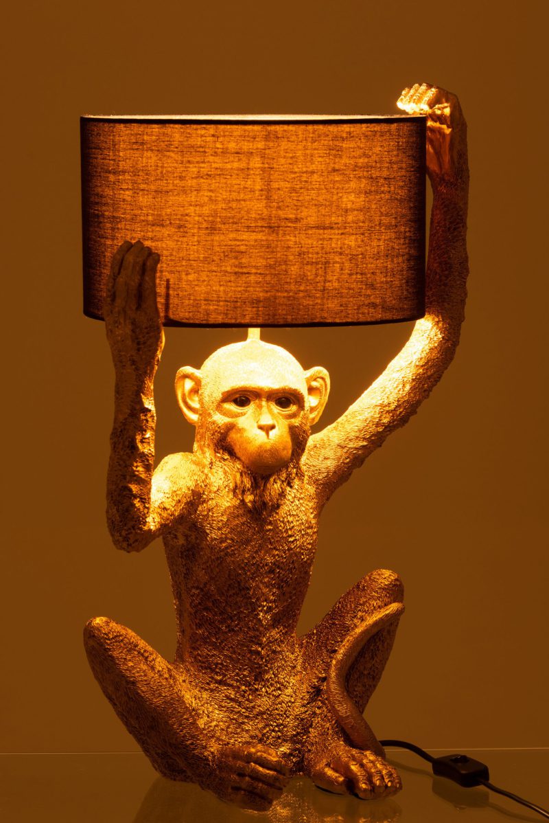 Moderne zwart met gouden tafellamp aap Jolipa Monkey poly - Afbeelding 4