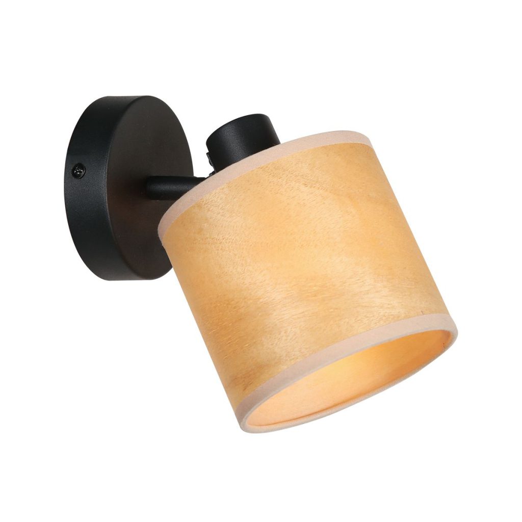 moderne-zwarte-muurlamp-met-kap-spot-steinhauer-bambus-naturel-en-zwart-3665zw