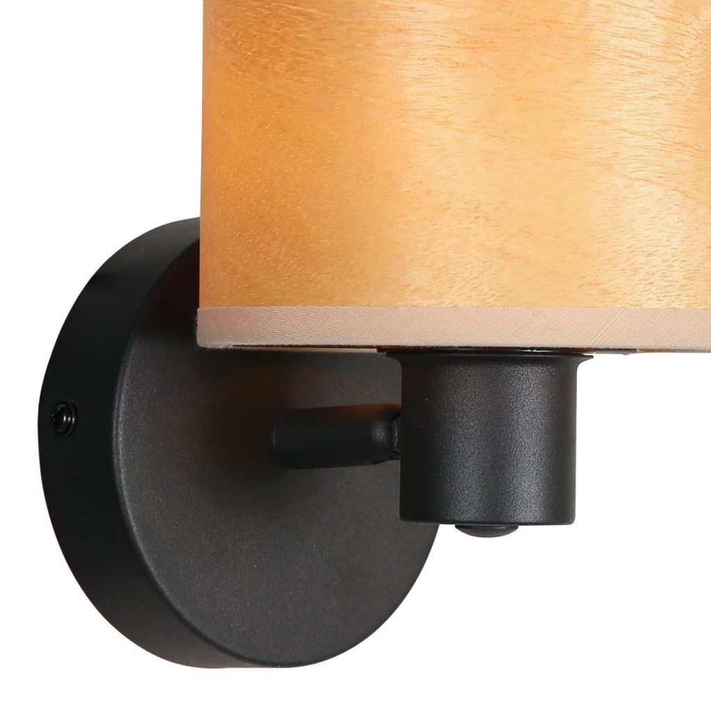 moderne-zwarte-muurlamp-met-kap-spot-steinhauer-bambus-naturel-en-zwart-3665zw-3