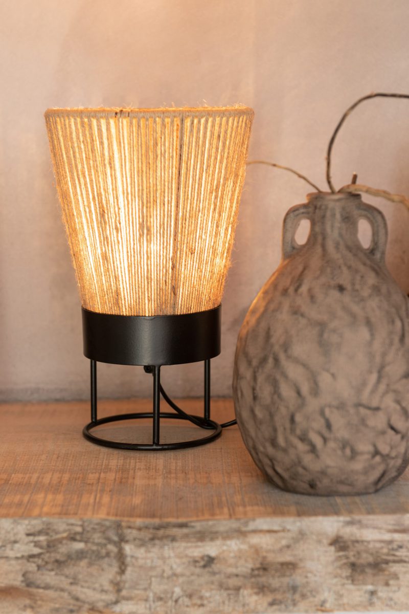 Natuurlijke beige met zwarte tafellamp Jolipa Nina - Afbeelding 3