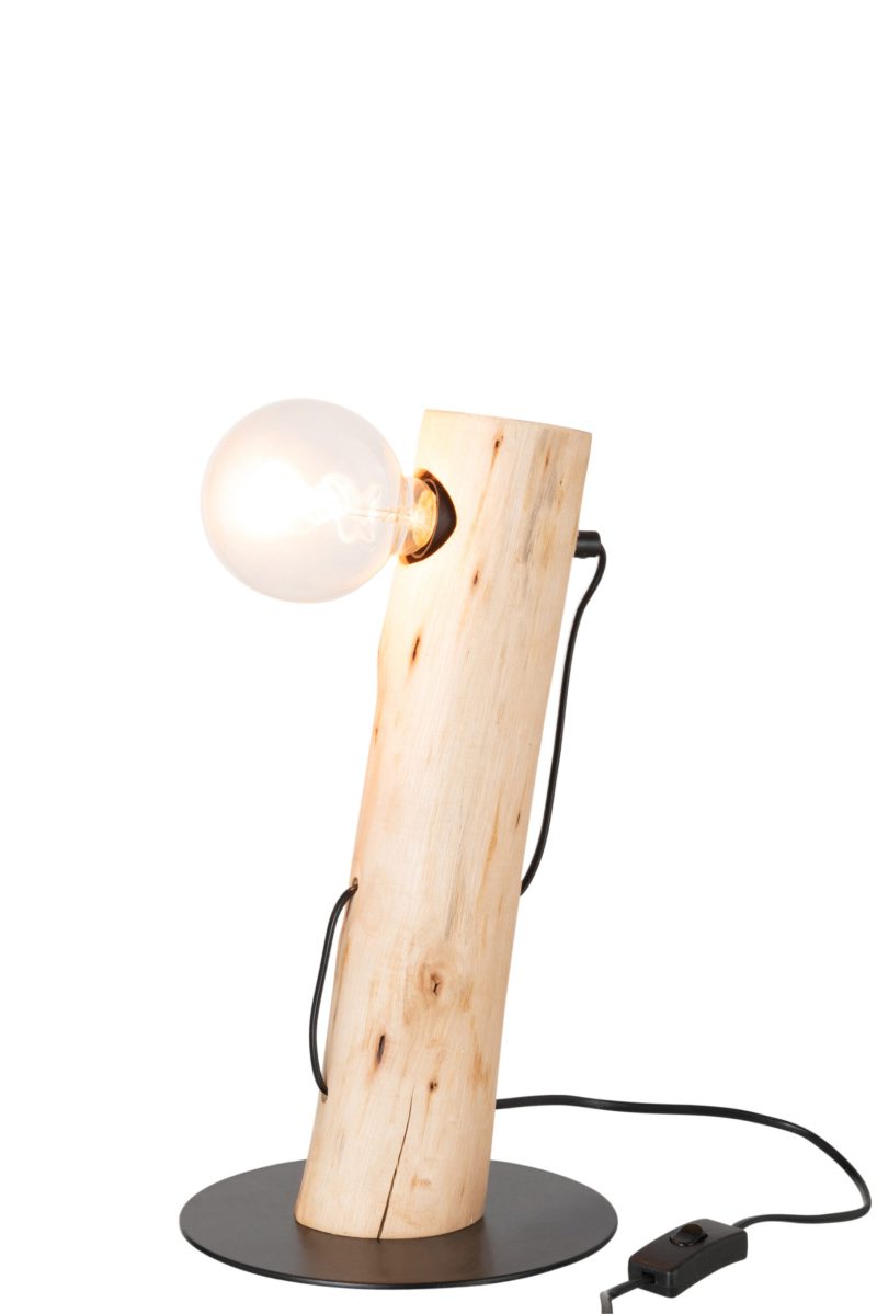 Natuurlijke houten tafellamp met zwart Jolipa Silas - Afbeelding 3
