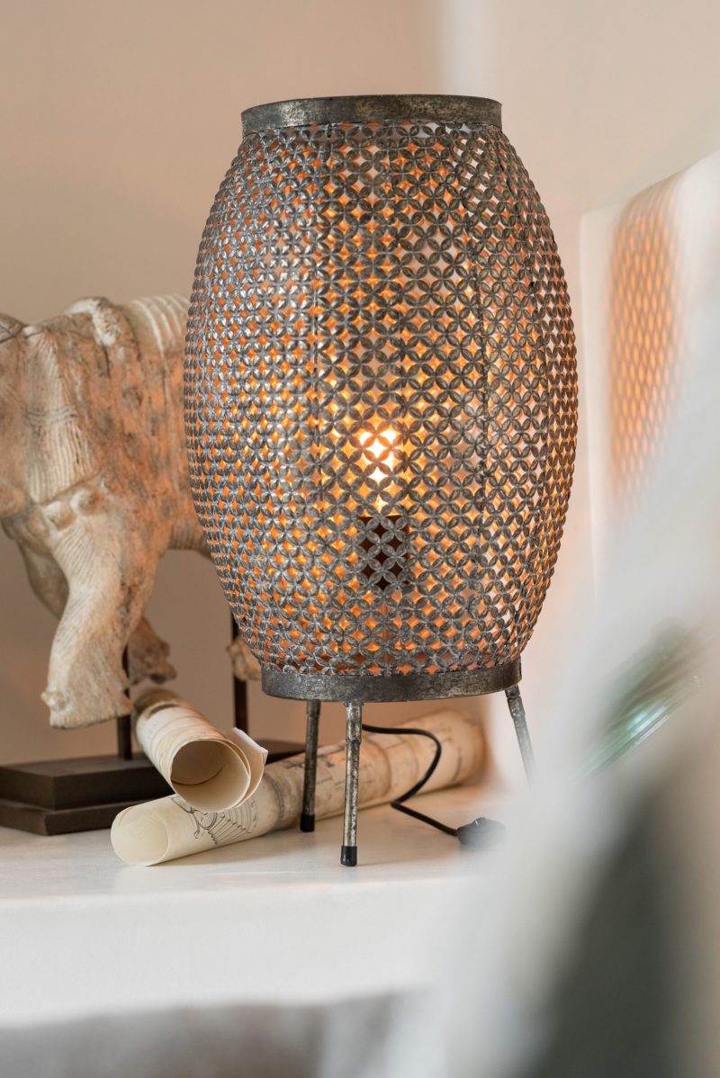 Oriëntaalse zilveren ovale tafellamp Jolipa Flower poly - Afbeelding 3