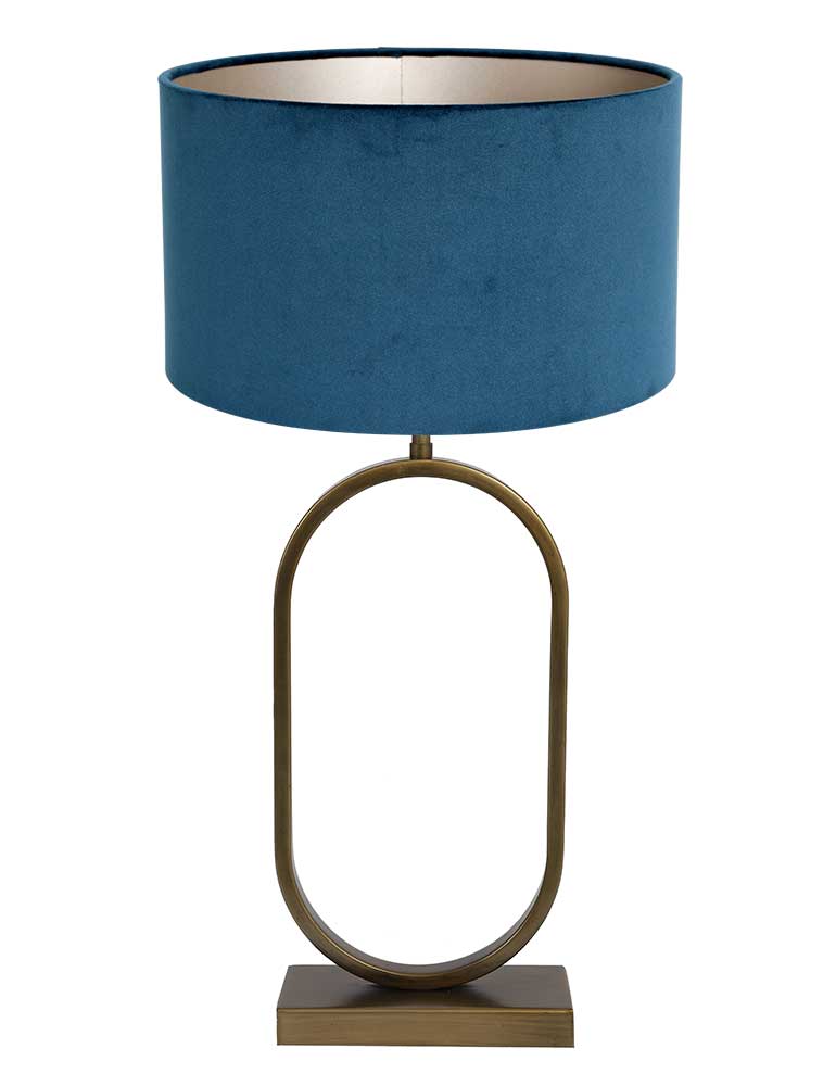 ovale-tafellamp-met-blauwe-kap-light-living-jamiri-brons-3582br-1