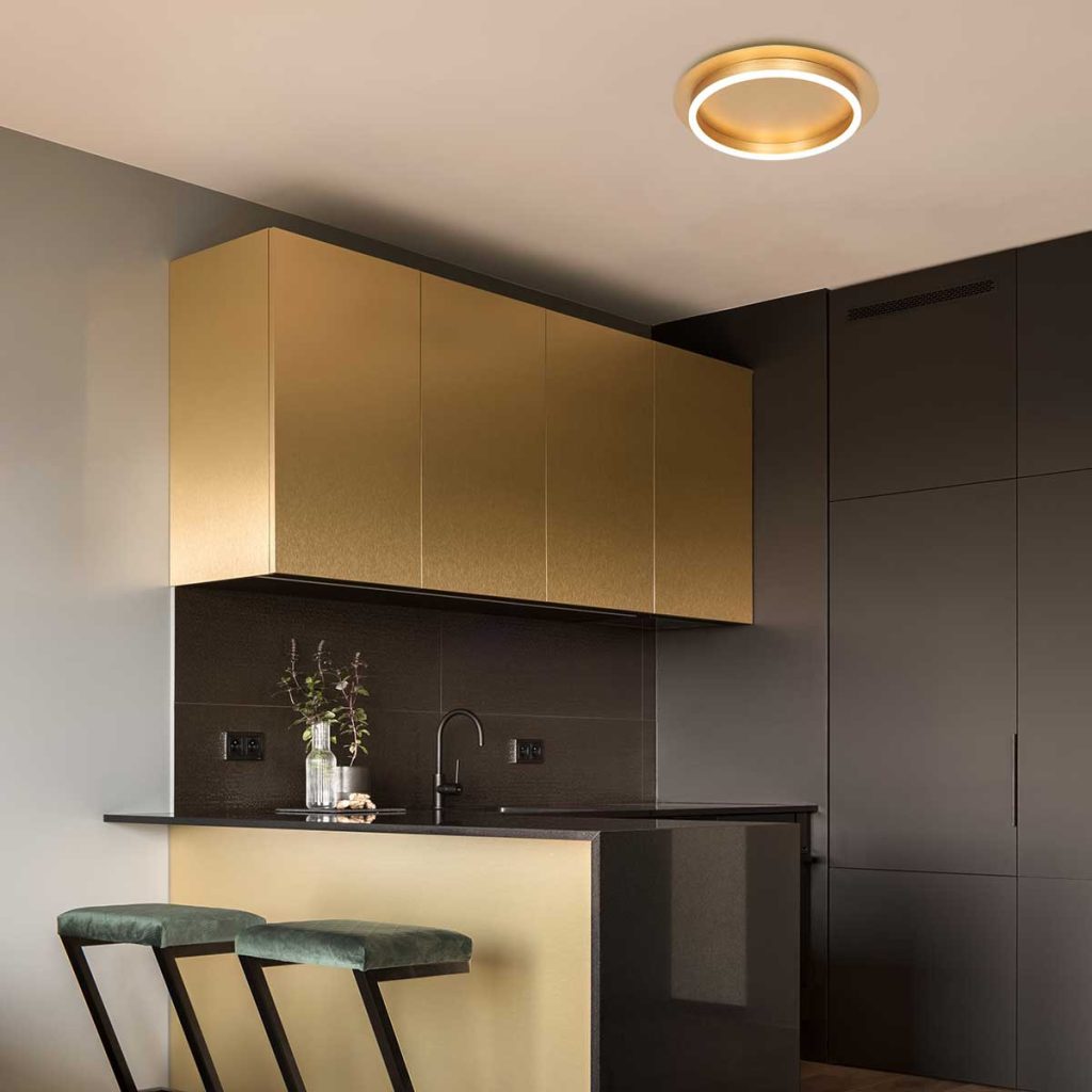 Ronde gouden plafonnière metaal/glas Steinhauer Ringlux - Afbeelding 3
