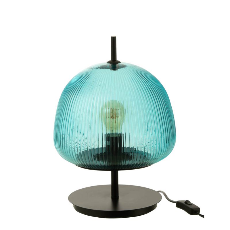 Retro blauwe tafellamp geribbeld glas Jolipa Oasis - Afbeelding 2