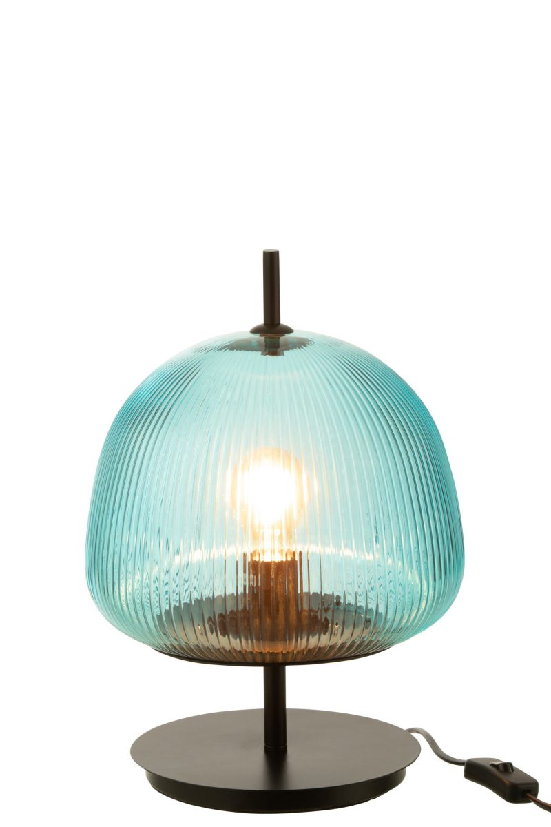 Retro blauwe tafellamp geribbeld glas Jolipa Oasis - Afbeelding 3