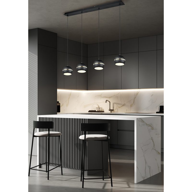 Modern dark grey kitchen interior, 3d rendering