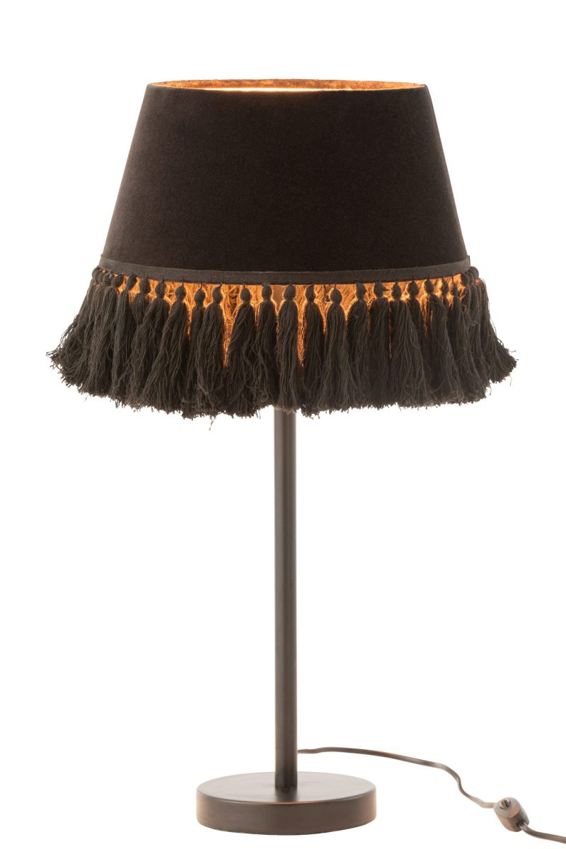 Retro bruine tafellamp met stoffen kwastjes Jolipa Eve - Afbeelding 3