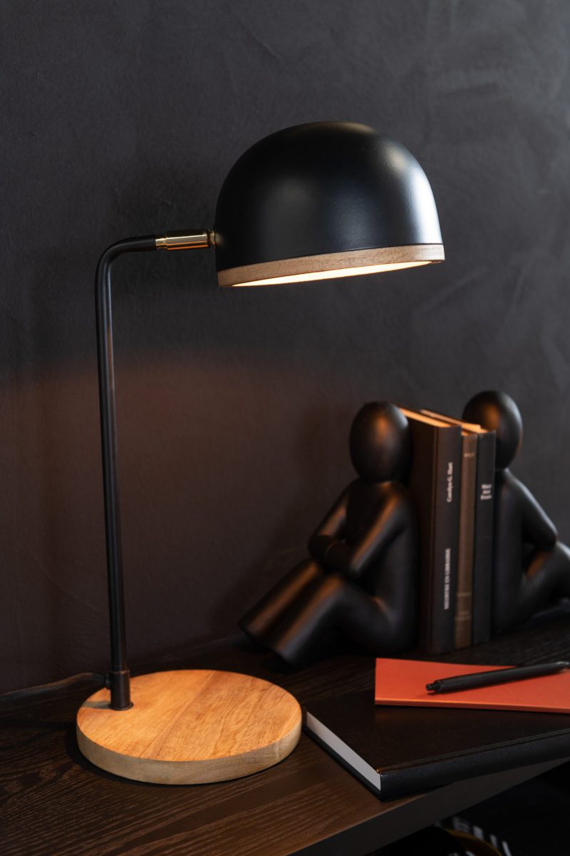 Retro houten tafellamp met zwart Jolipa Evy - Afbeelding 3