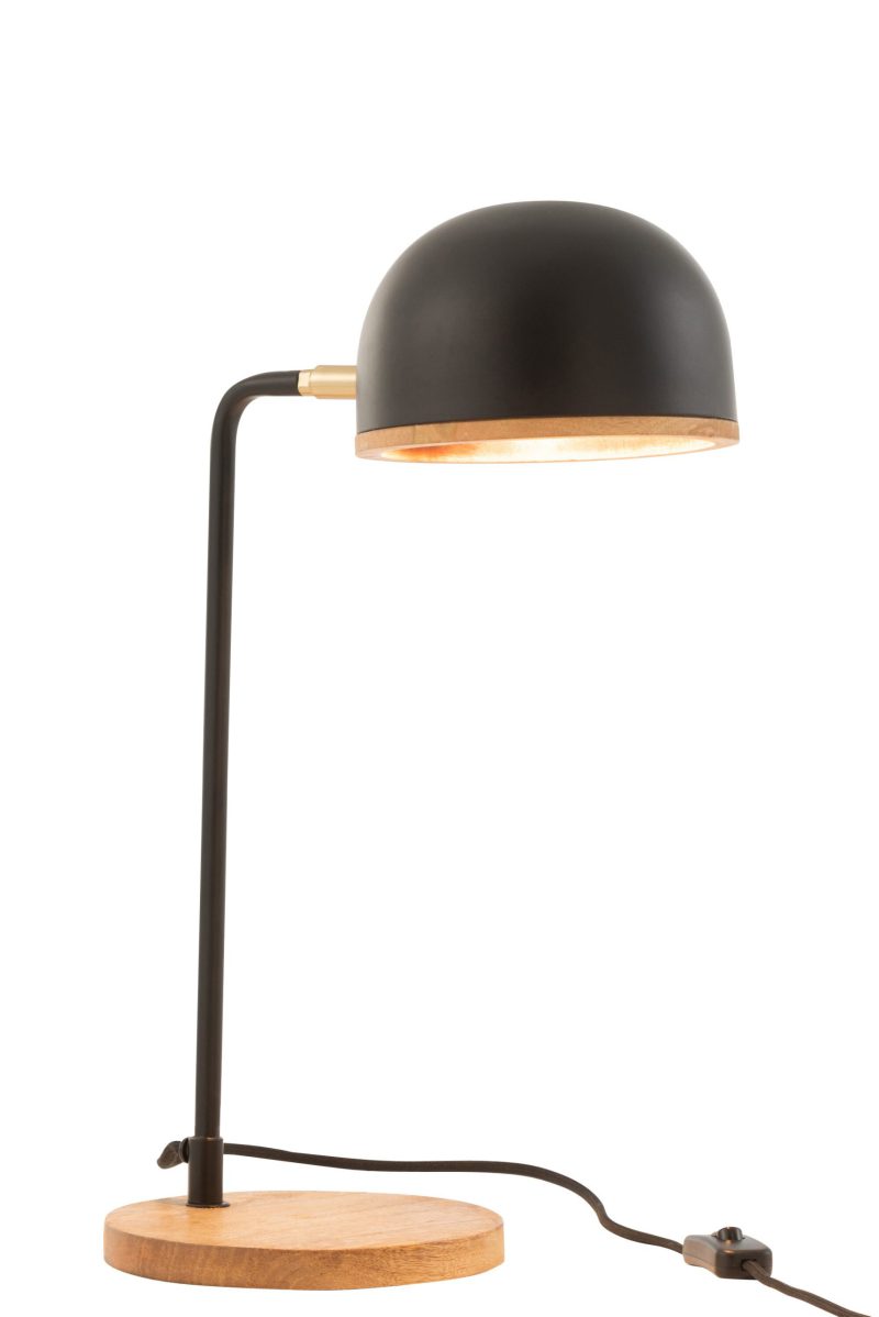 Retro houten tafellamp met zwart Jolipa Evy - Afbeelding 4