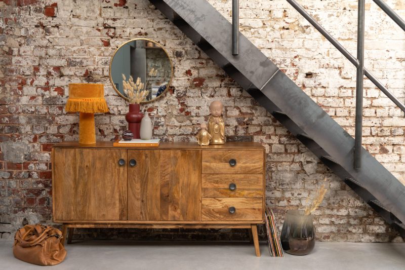 Retro okergele stoffen tafellamp Jolipa Eve - Afbeelding 3