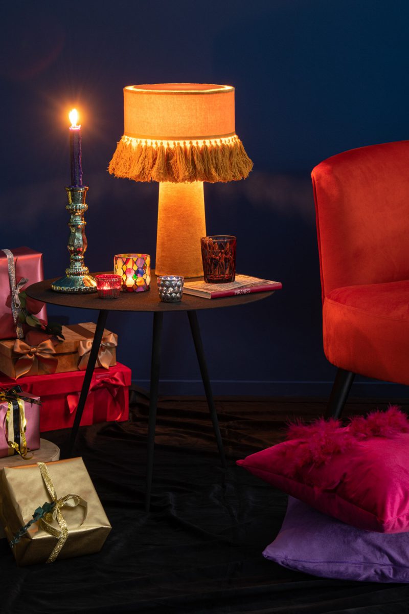 Retro okergele stoffen tafellamp Jolipa Eve - Afbeelding 6