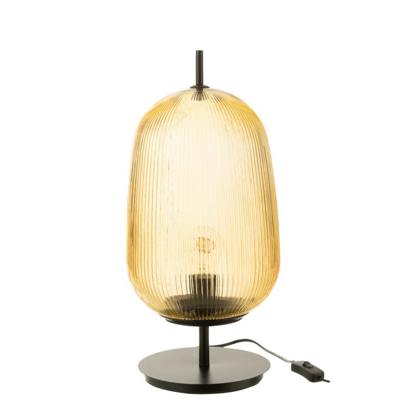 Retro tafellamp geel ribbelglas Jolipa Oasis - Afbeelding 2