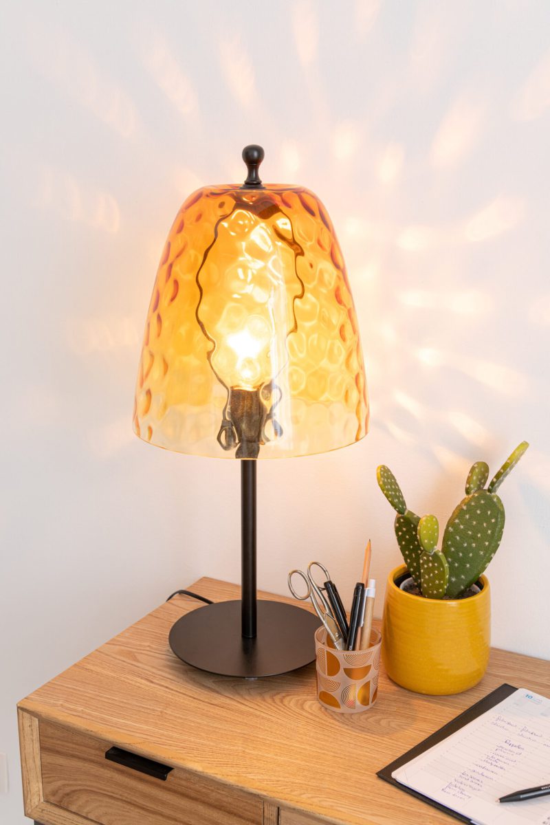 Retro tafellamp geel ribbelglas Jolipa Oasis - Afbeelding 3