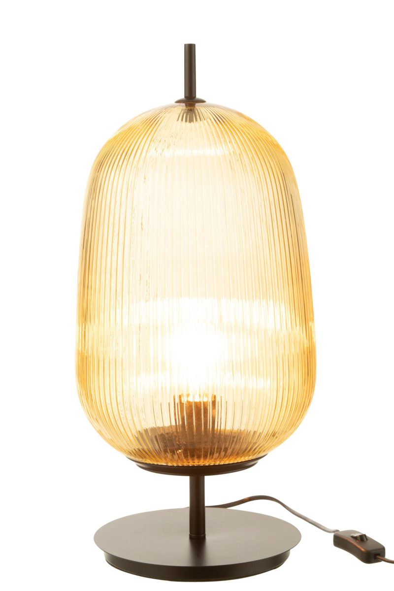 Retro tafellamp geel ribbelglas Jolipa Oasis - Afbeelding 4