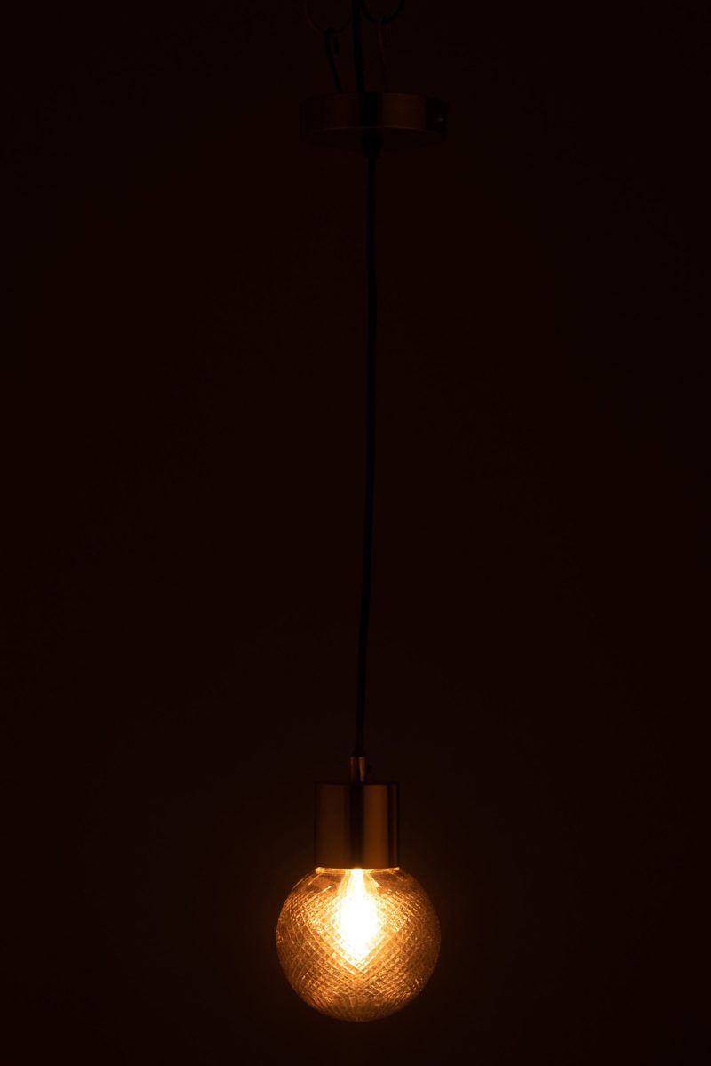Retro zilveren hanglamp ribbelglas Jolipa Jolie - Afbeelding 4