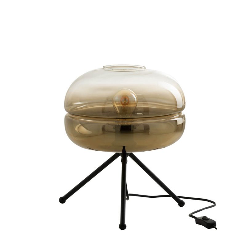 Retro zwarte tafellamp bruin rookglas Jolipa Ginny - Afbeelding 2
