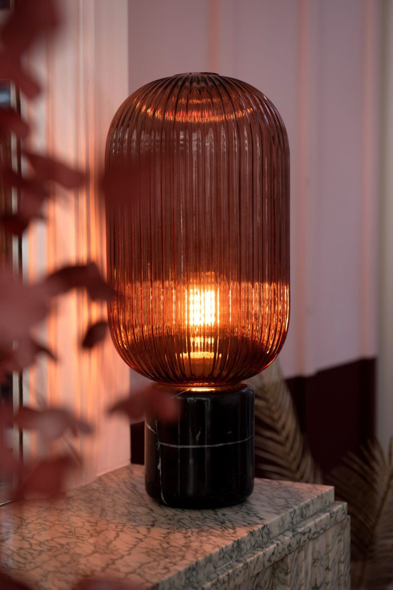 Retro zwarte tafellamp geribbeld glas Jolipa Yufo - Afbeelding 3