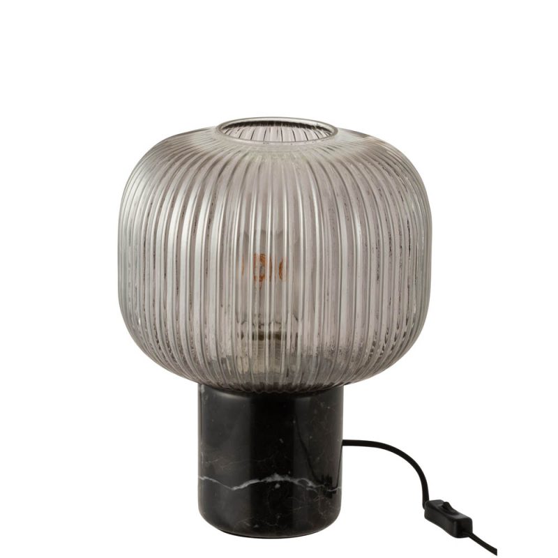 Retro zwarte tafellamp ribbelglas Jolipa Yufo - Afbeelding 2