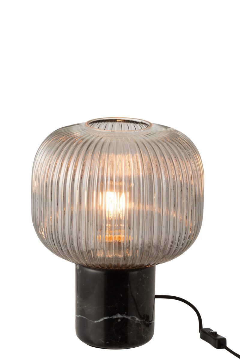 Retro zwarte tafellamp ribbelglas Jolipa Yufo - Afbeelding 3
