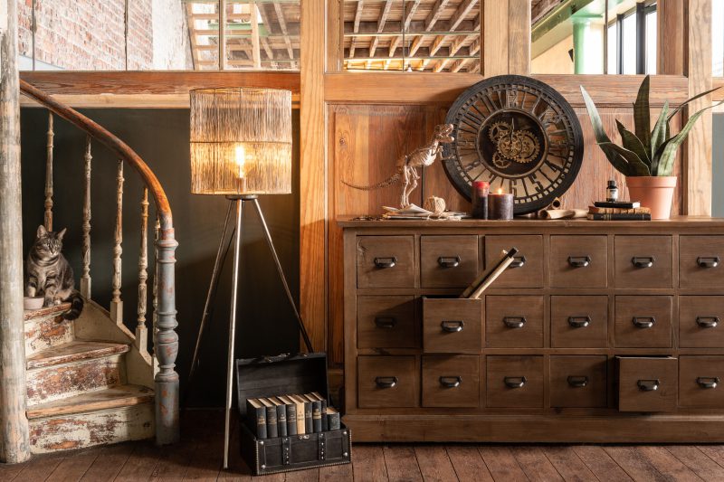 Rustieke bruine tafellamp driepoot Jolipa Antique - Afbeelding 6