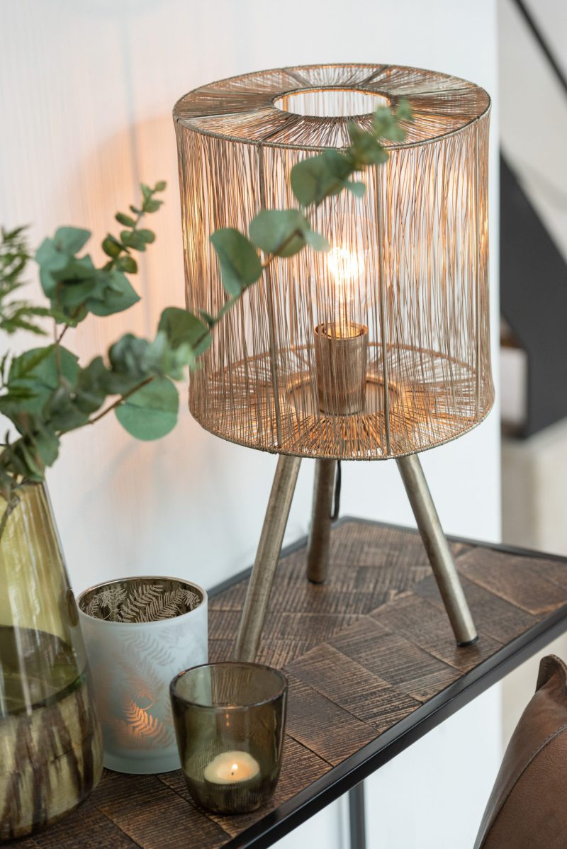 Rustieke gouden tafellamp driepoot Jolipa Antique - Afbeelding 6