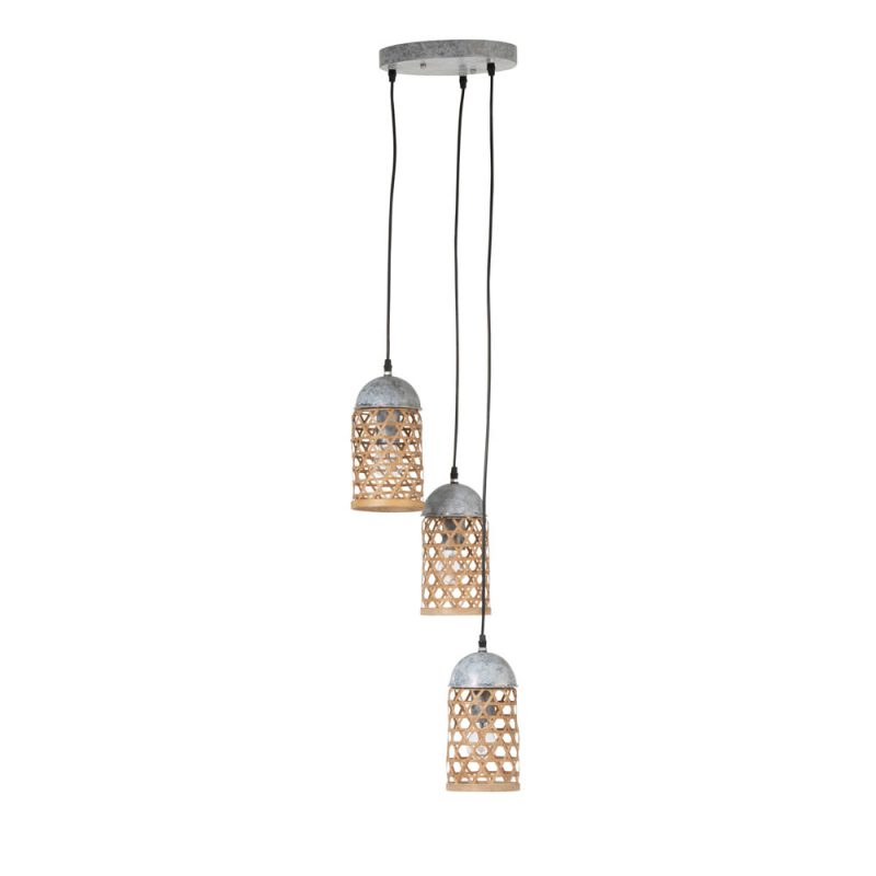 Rustieke houten hanglamp drie lichtpunten Jolipa Merlin - Afbeelding 2