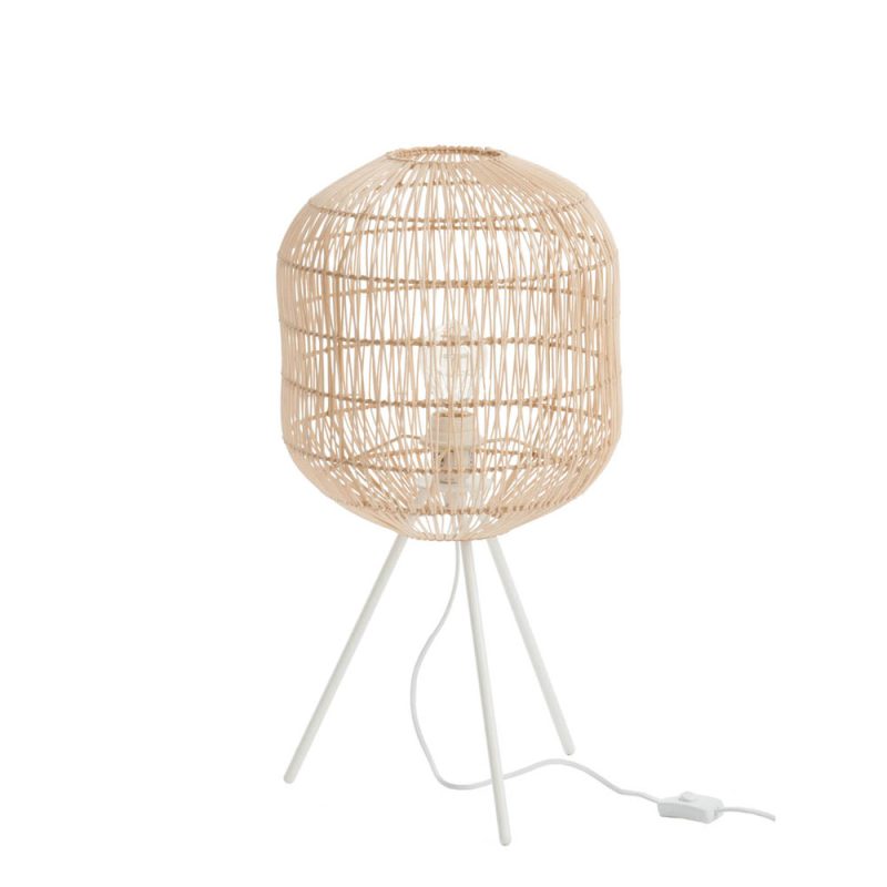 Rustieke rotan tafellamp met wit Jolipa Lexi - Afbeelding 2