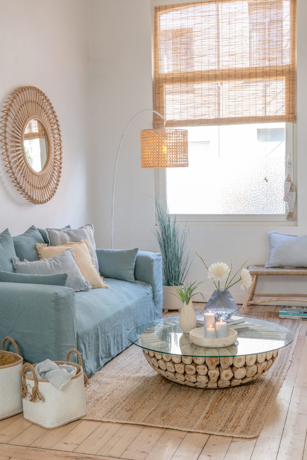 Rustieke rotan vloerlamp met wit Jolipa Roma - Afbeelding 3