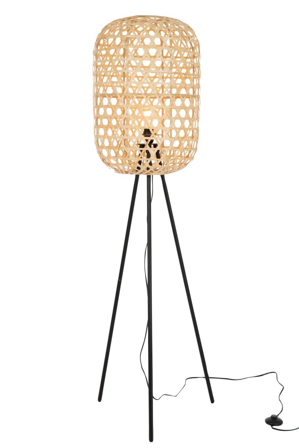 Rustieke rotan vloerlamp zwarte driepoot Jolipa Tripod - Afbeelding 3
