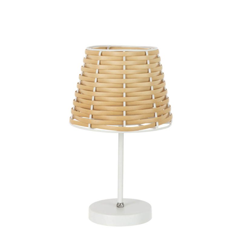 Rustieke witte tafellamp gevlochten hout Jolipa Francis - Afbeelding 2