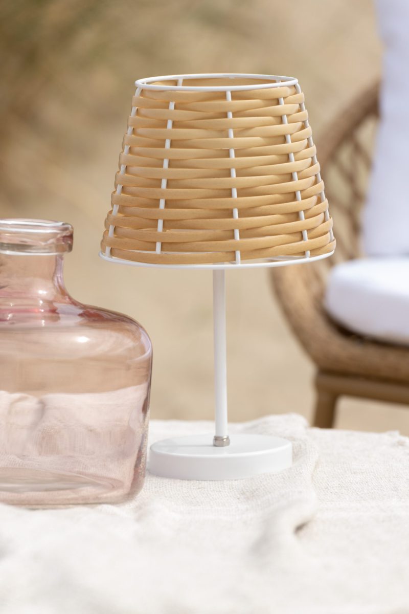 Rustieke witte tafellamp gevlochten hout Jolipa Francis - Afbeelding 3
