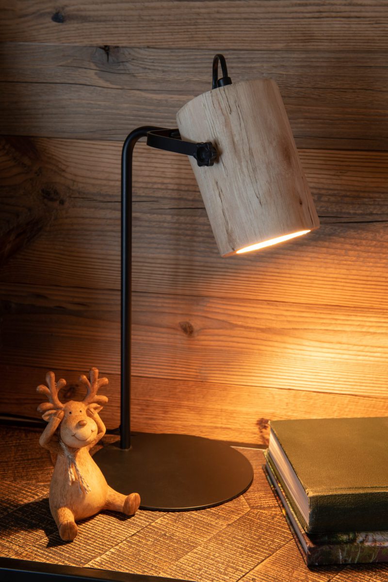 Scandinavische tafellamp zwart met hout Jolipa Silas - Afbeelding 3