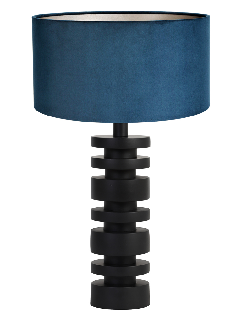 schijven-lampenvoet-met-blauwe-velvet-kap-light-living-desley-zwart-8442zw-1
