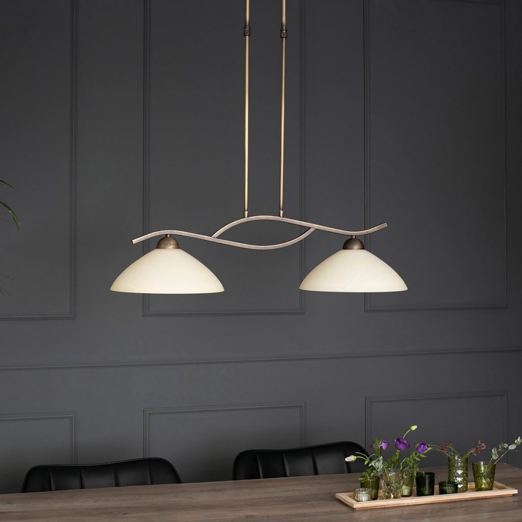 2-lichts hanglamp brons gemarmerd glas Steinhauer Capri - Afbeelding 11
