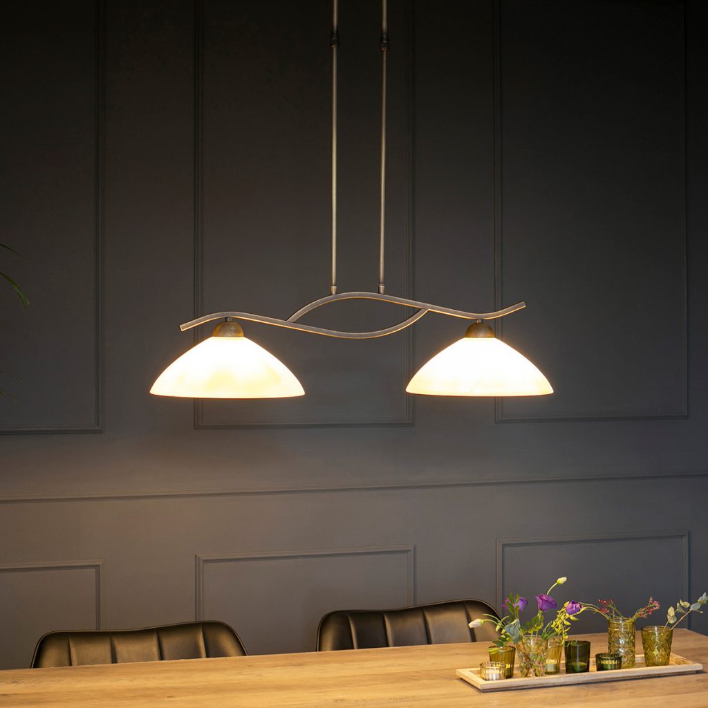 2-lichts hanglamp brons gemarmerd glas Steinhauer Capri - Afbeelding 3