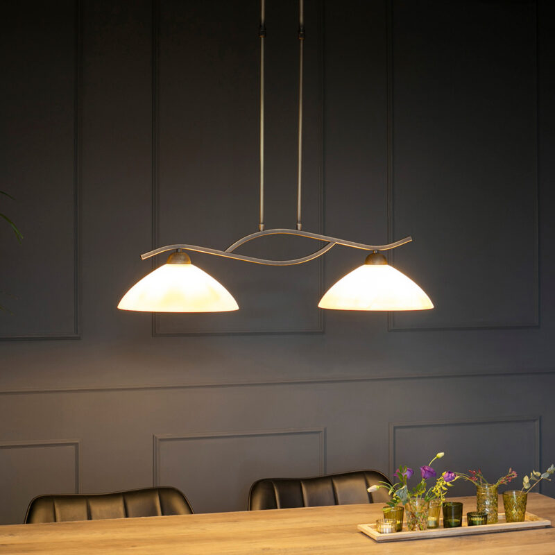 2-lichts hanglamp brons gemarmerd glas Steinhauer Capri - Afbeelding 3