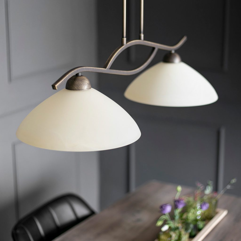 2-lichts hanglamp brons gemarmerd glas Steinhauer Capri - Afbeelding 4
