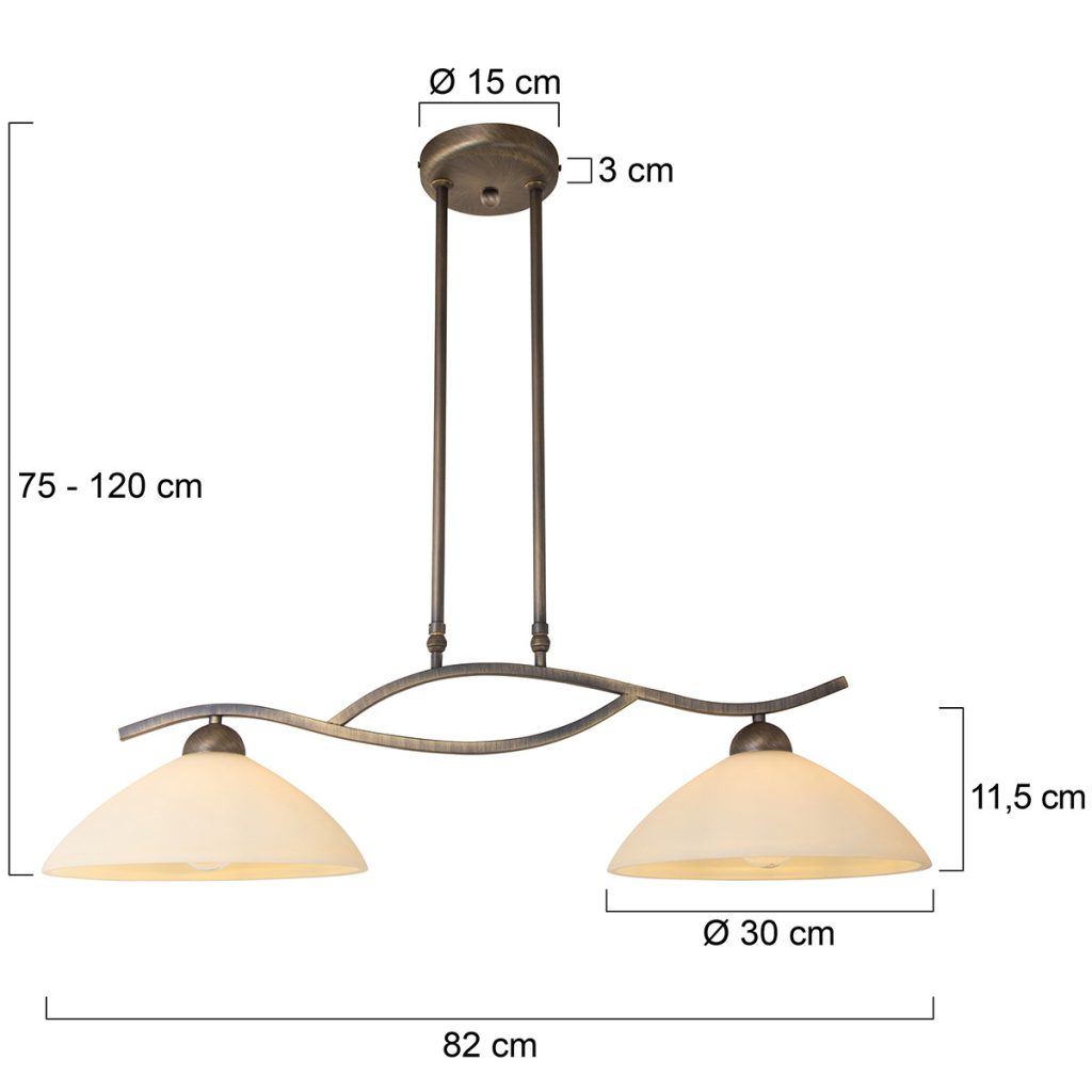 2-lichts hanglamp brons gemarmerd glas Steinhauer Capri - Afbeelding 7