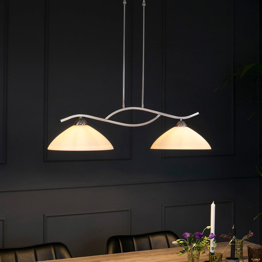 Stalen hanglamp 2-lichts kappen melkglas Steinhauer Capri - Afbeelding 3