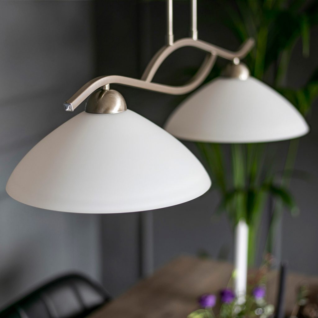 Stalen hanglamp 2-lichts kappen melkglas Steinhauer Capri - Afbeelding 4
