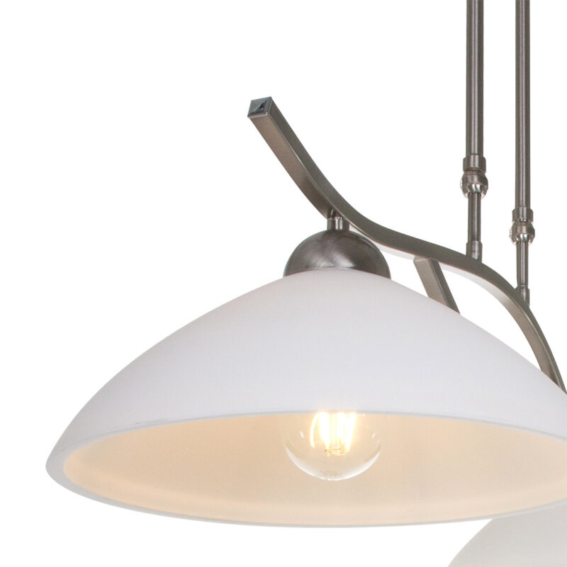 Stalen hanglamp 2-lichts kappen melkglas Steinhauer Capri - Afbeelding 6